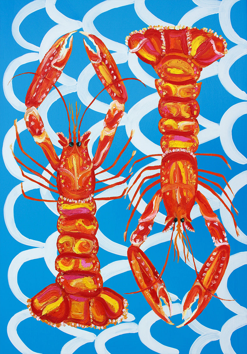 Langoustines op blauwe poster