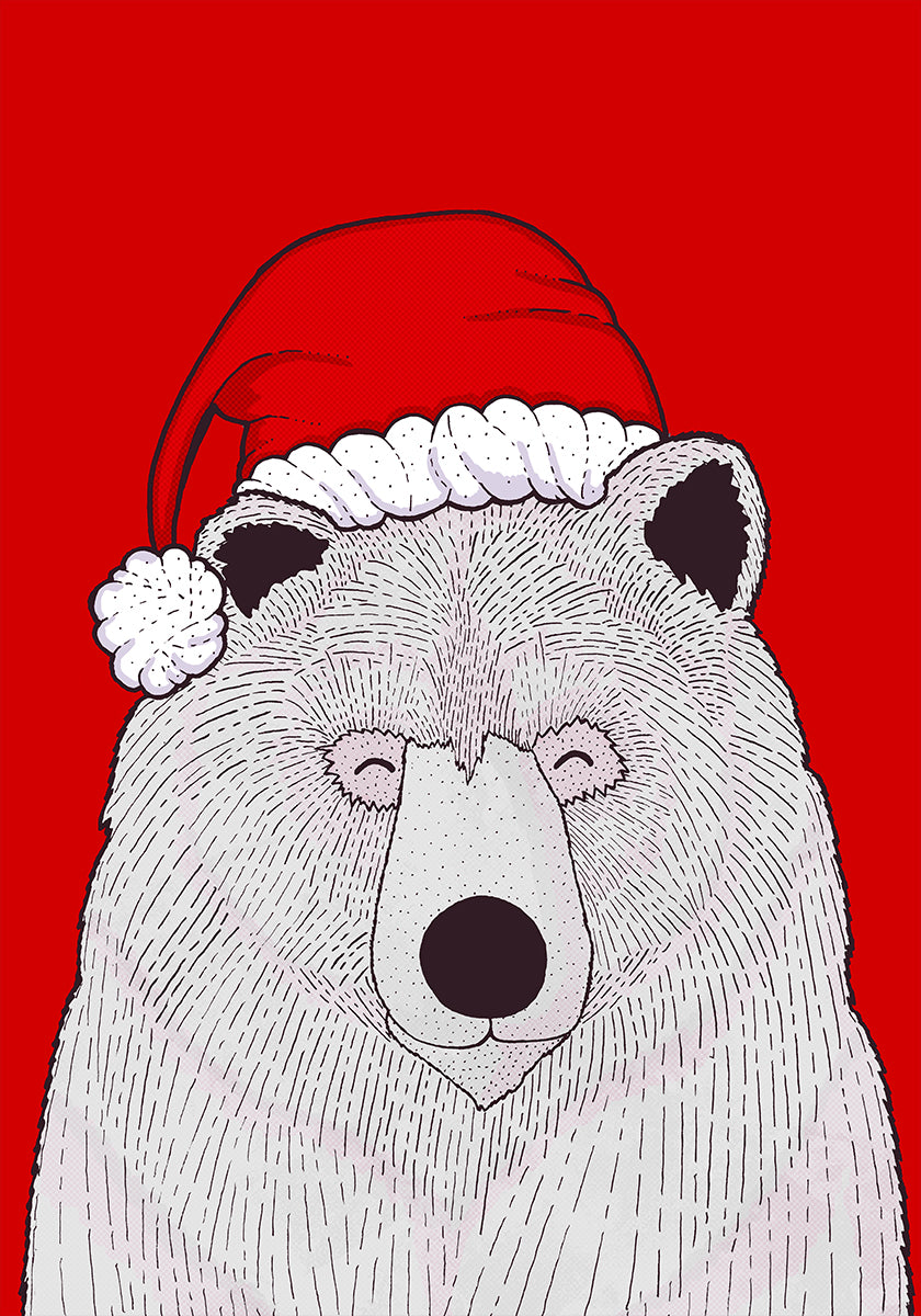 Kerstman rode beer Poster