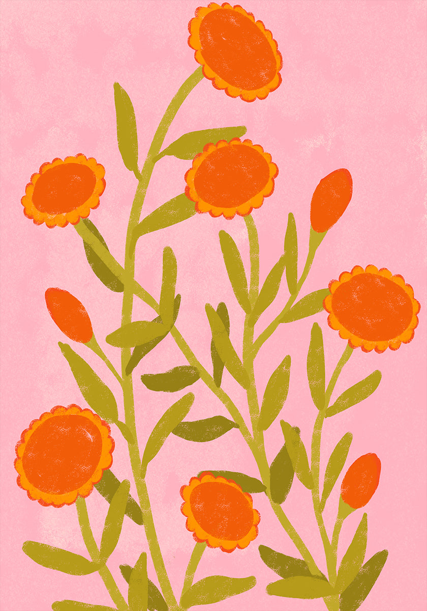 Levendige oranje bloemen poster