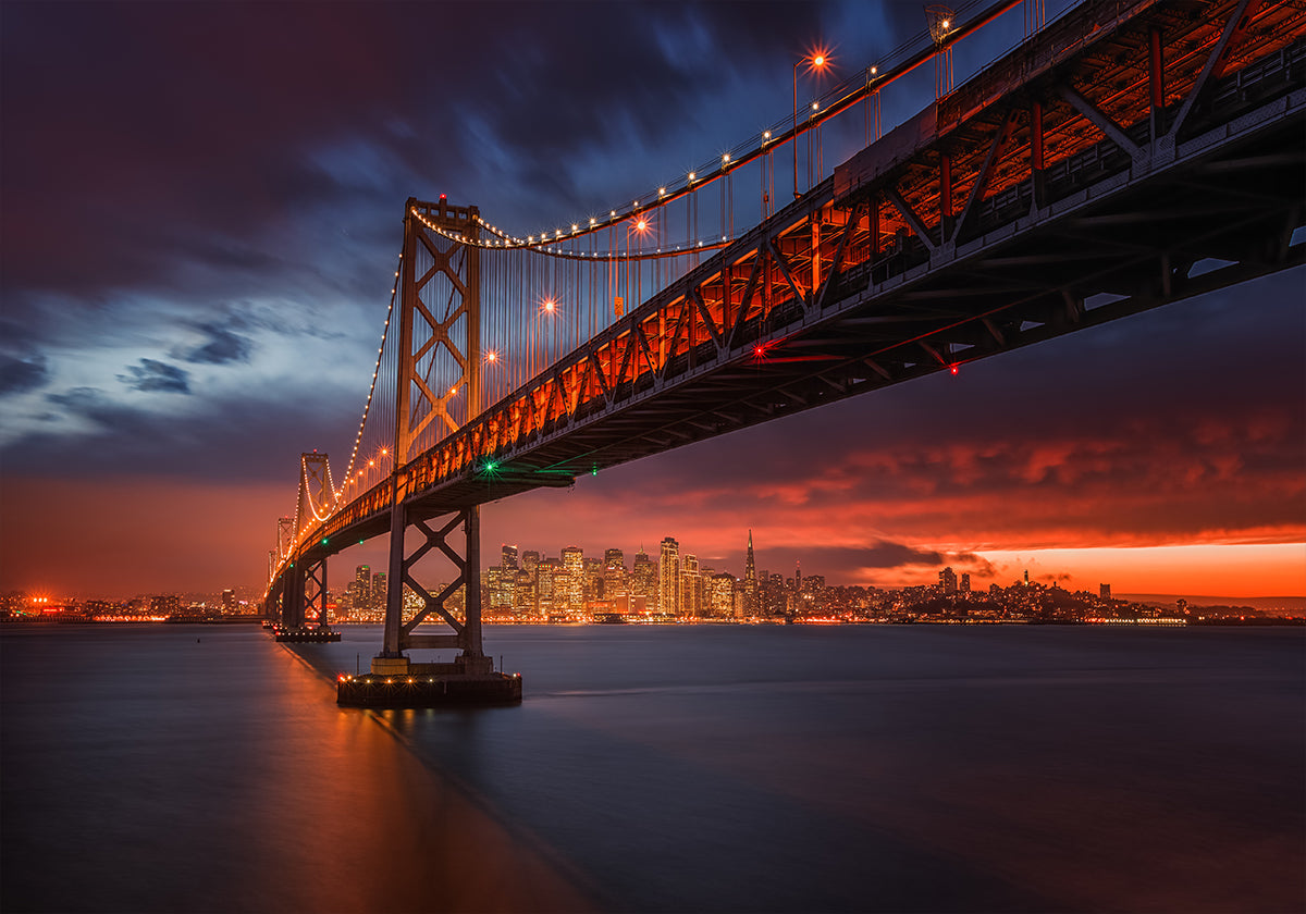 Bay Bridge bij nacht-poster
