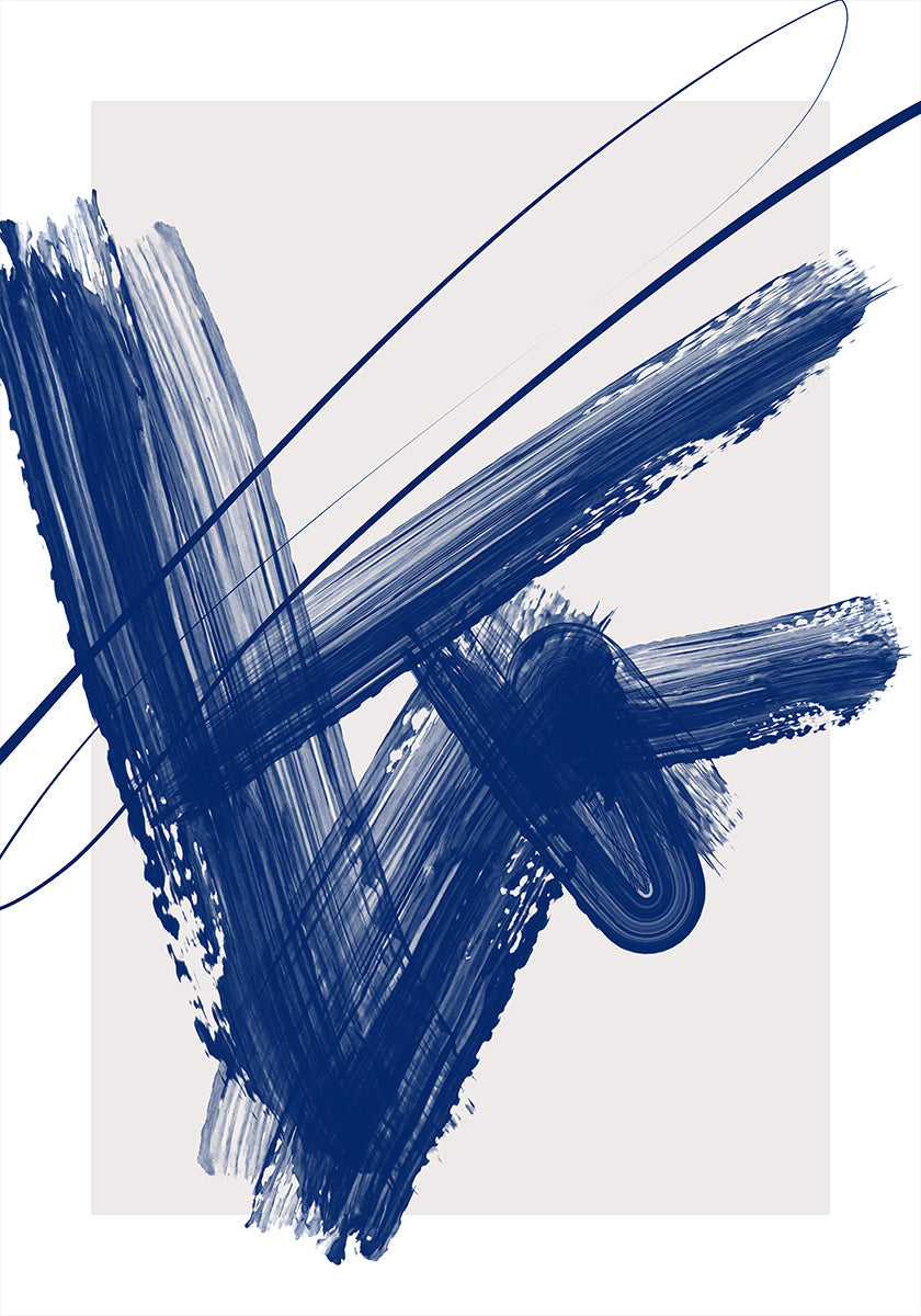 Vetgedrukte blauwe penseelstrekenposter