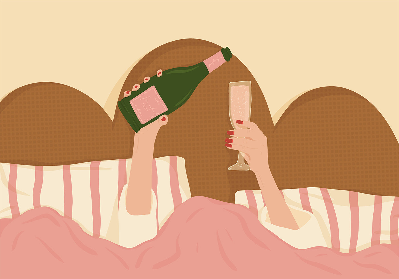 Champagne In Bed Illustratie Poster