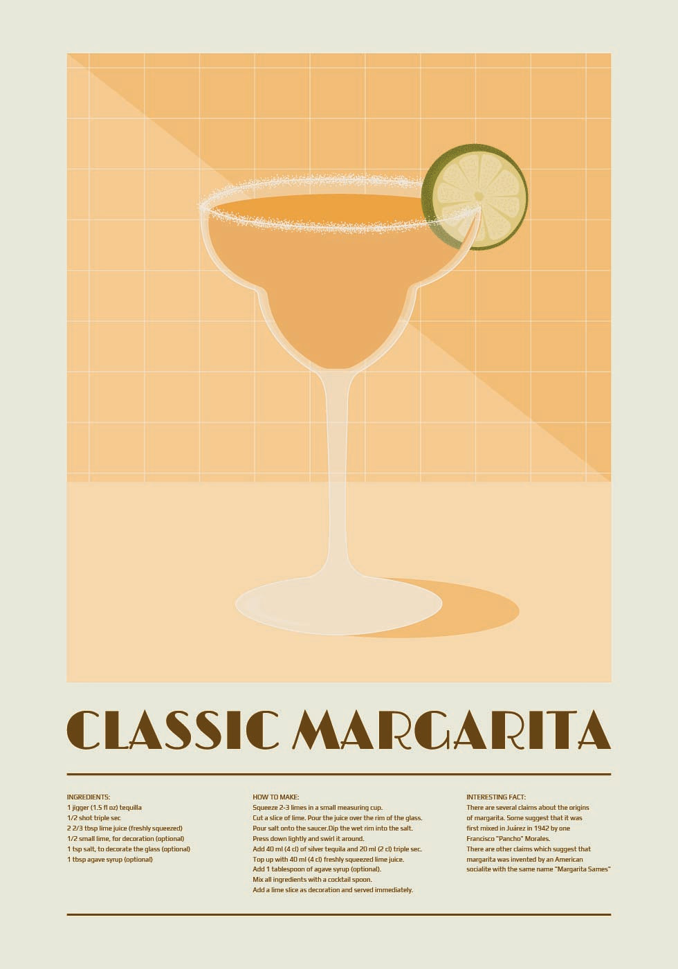 Klassieke Margarita Cocktail, Recept Art Poster