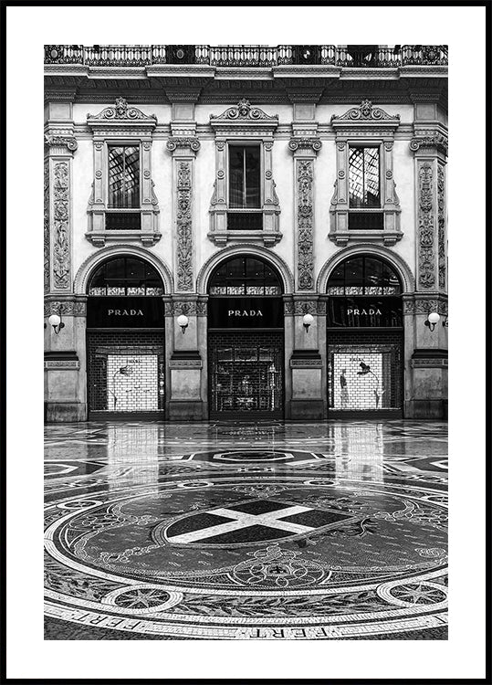 Prada Milaan gevel zwart-wit poster