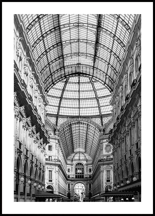 Galleria Vittorio Emanuele II Milaan zwart-wit poster