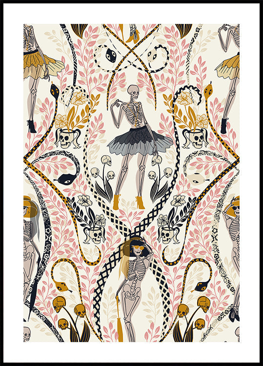 Gotische fashionista antiek wit patroon Poster