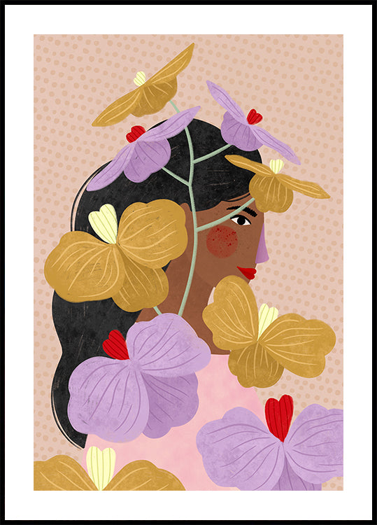 Verborgen achter de geelpaarse bloemenposter