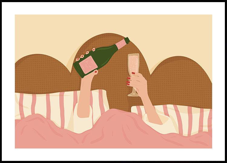 Champagne In Bed Illustratie Poster