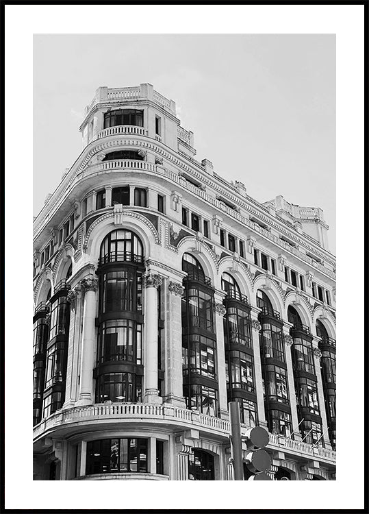 Gran Vía Madrid architectuur zwart-wit poster