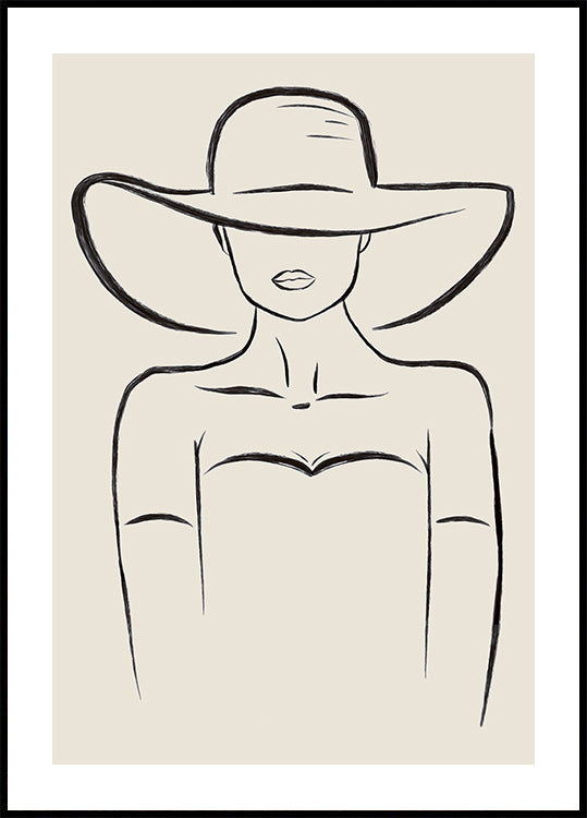 Vrouw in brede hoed poster