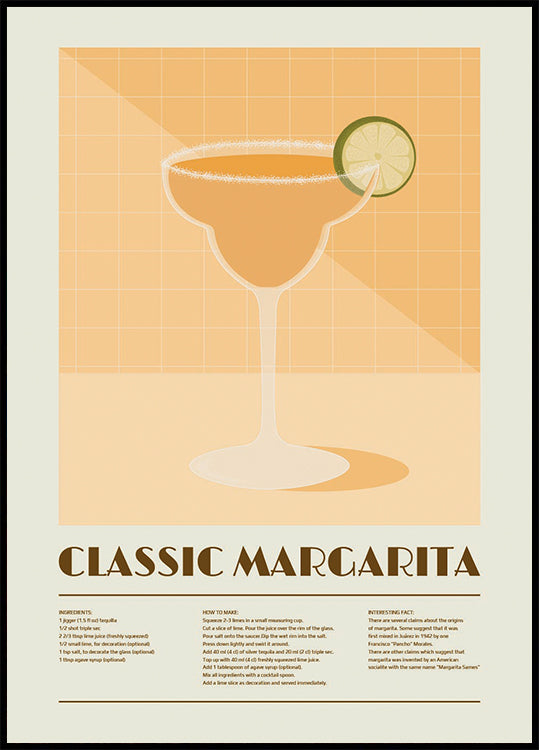 Klassieke Margarita Cocktail, Recept Art Poster