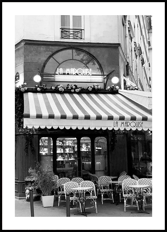 Parijs café La Marquise zwart-wit poster