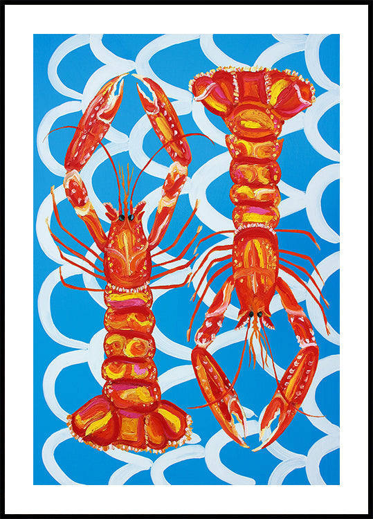Langoustines op blauwe poster