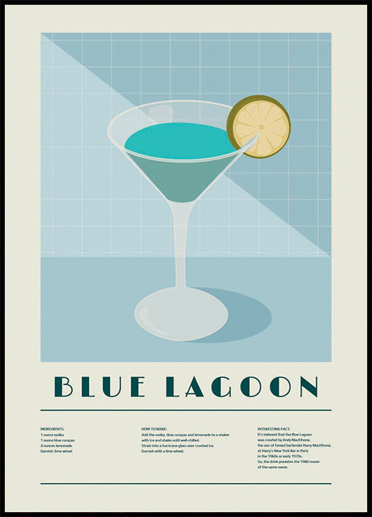 Blue Lagoon Cocktail, recept kunstposter