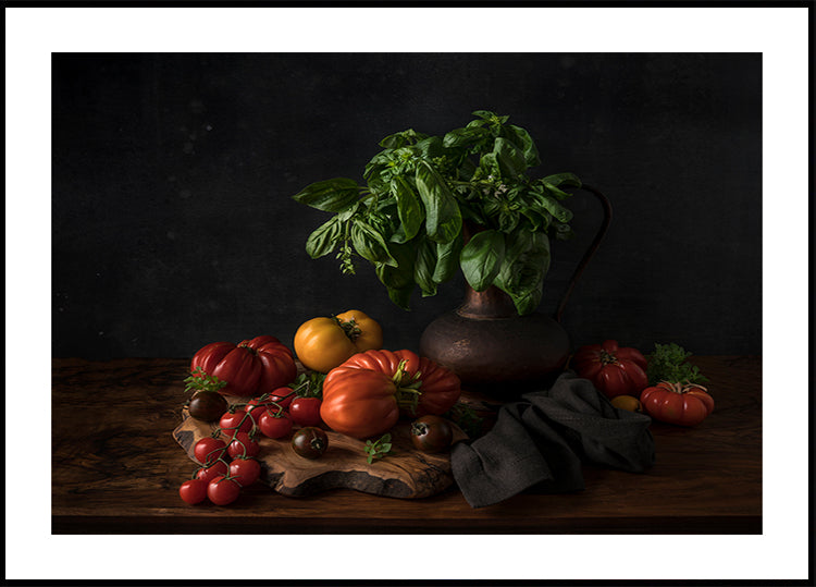 Stilleven met tomaten en basilicum Poster