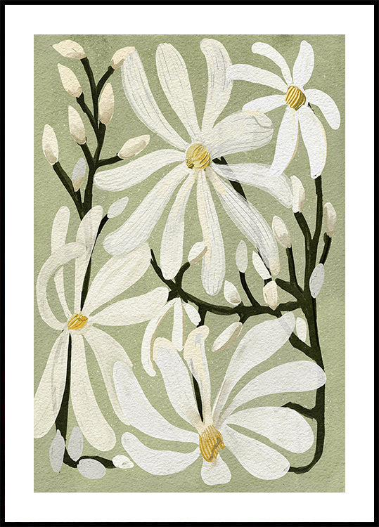 Ster Magnolia Florals op salie achtergrond poster