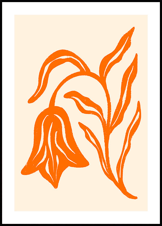 Gestileerde Oranje Tulp En Bladeren Poster