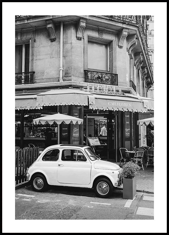 Parijse Café en Fiat 500-poster