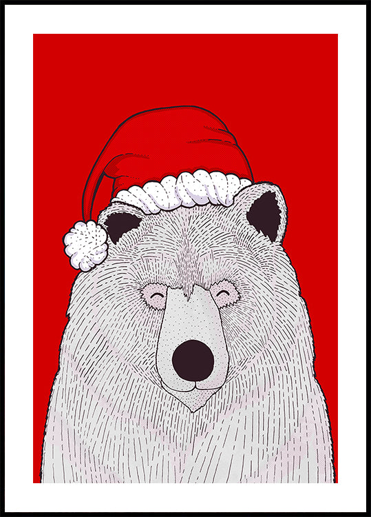 Kerstman rode beer Poster