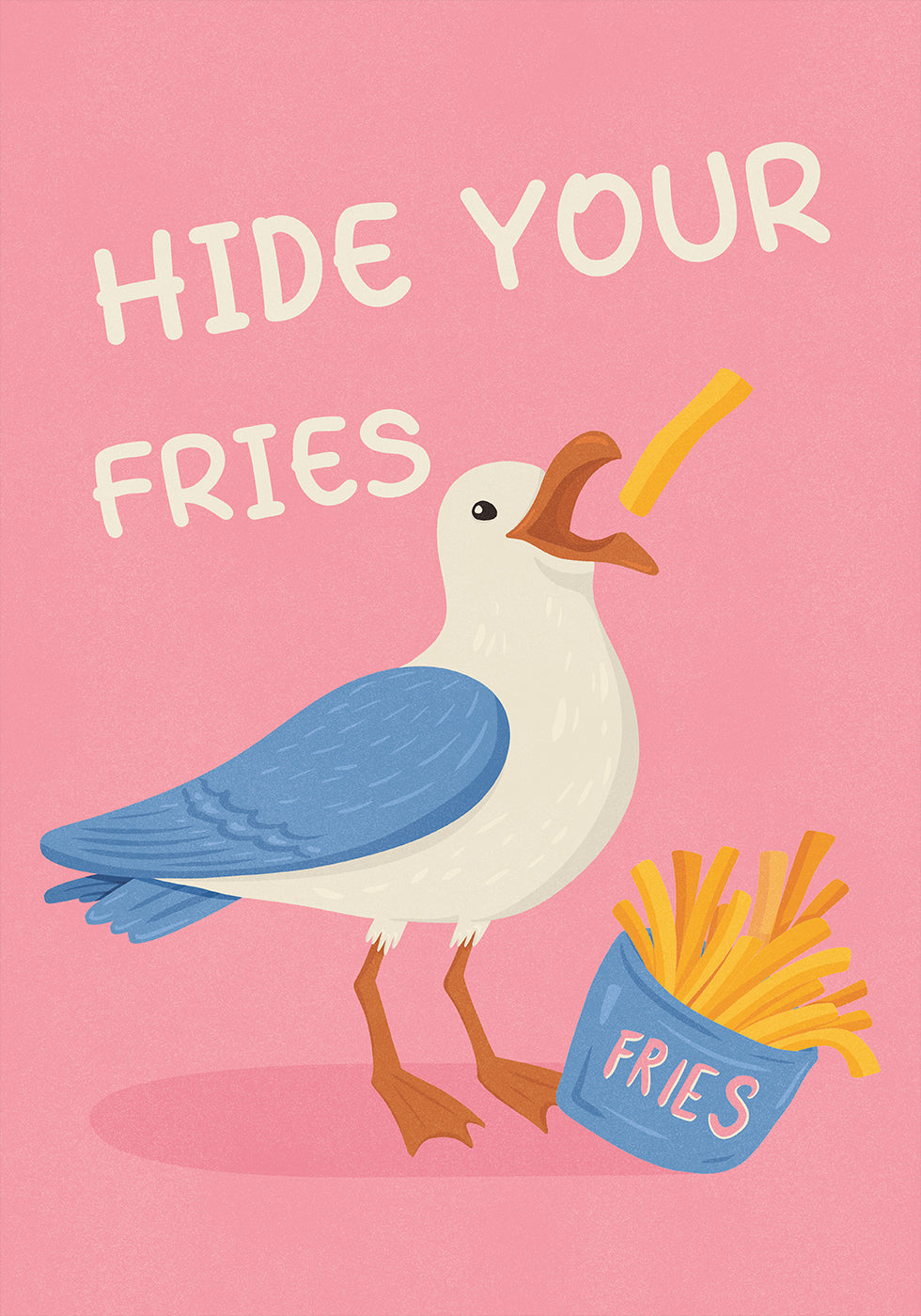 Zeemeeuw met Frieten Humoristische Illustratie Poster