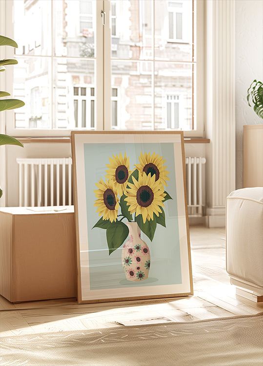 Vaas met zonnebloemen poster