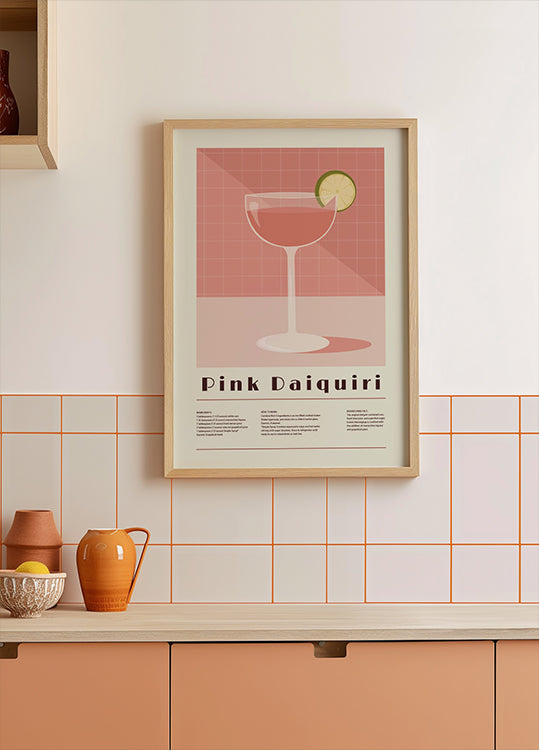 Roze Daiquiri Cocktail, Retro Receptposter