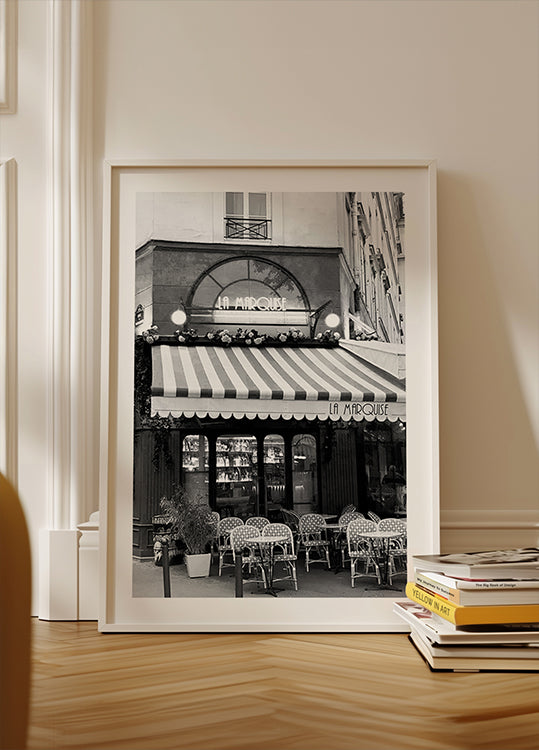 Parijs café La Marquise zwart-wit poster
