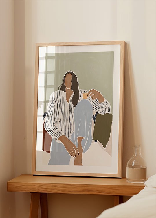 Vrouw genieten van een kopje espresso-poster