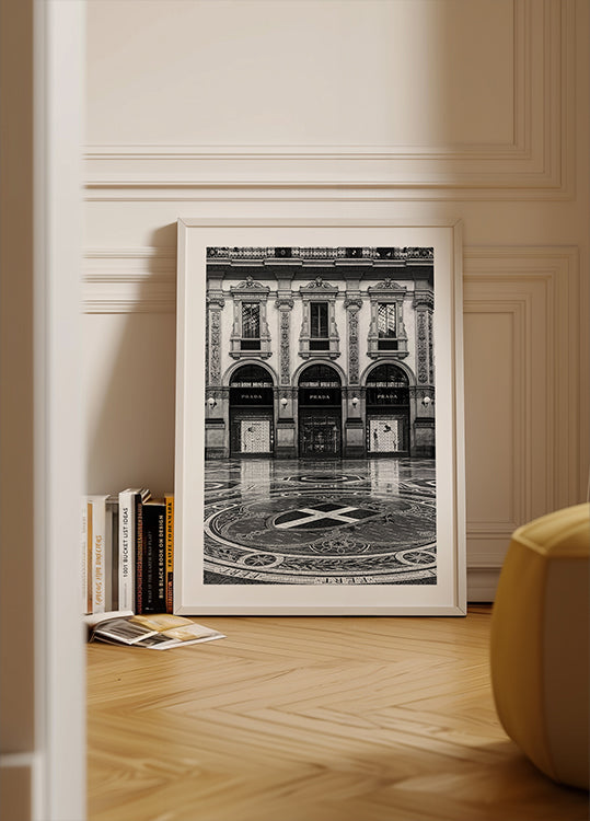 Prada Milaan gevel zwart-wit poster