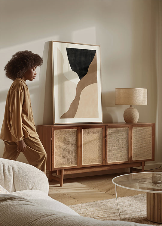 Abstract beige en bruin kunstposter