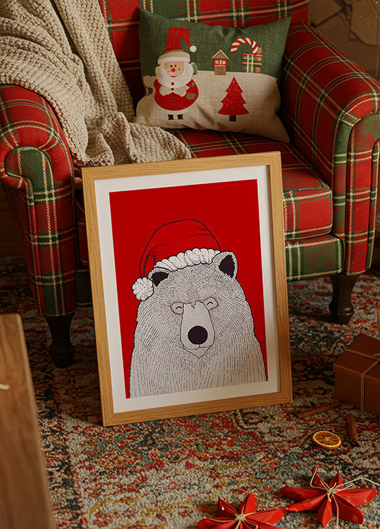 Kerstman rode beer Poster