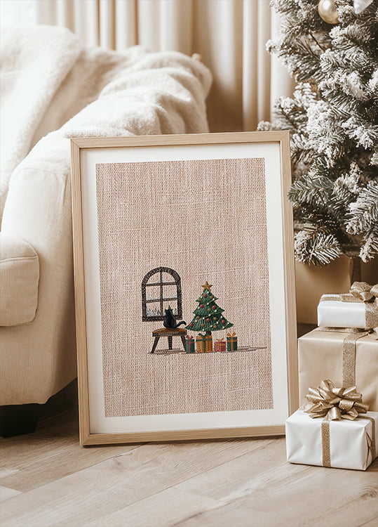 Kat in gezellige kamer poster