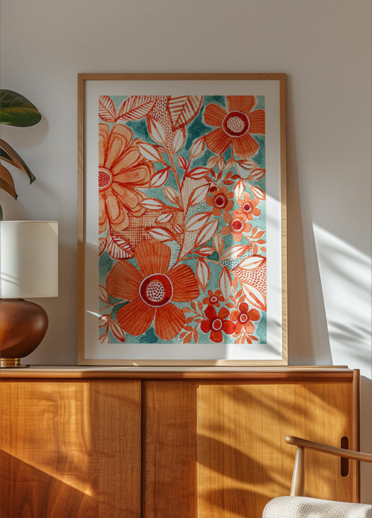 Rode Madeliefjes Met Aqua-poster