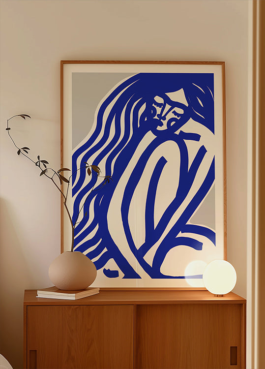 Blauwe contourenposter