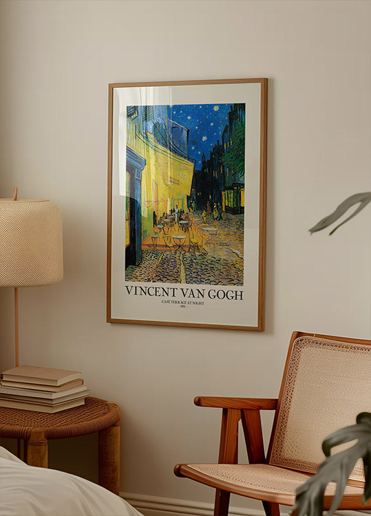 Caféterras bij nachtposter