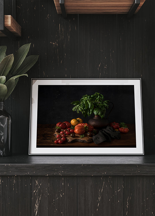 Stilleven met tomaten en basilicum Poster