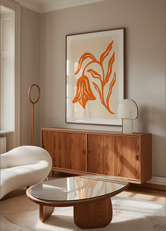 Gestileerde Oranje Tulp En Bladeren Poster