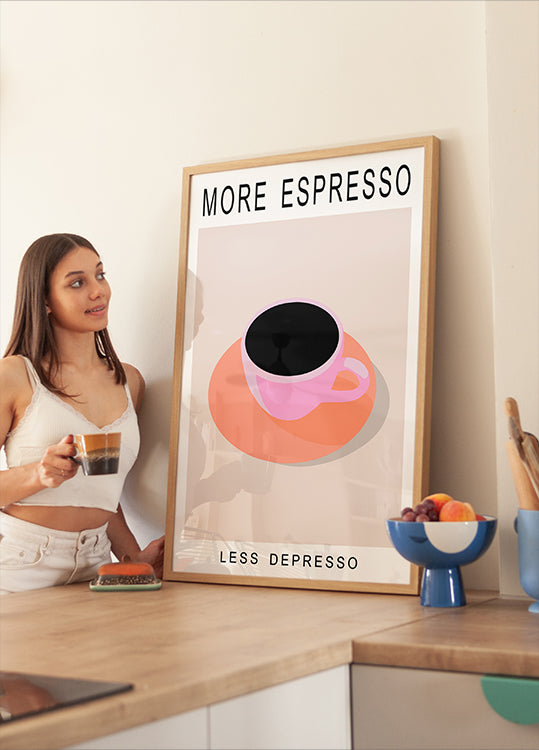 Meer espresso minder depressieposter