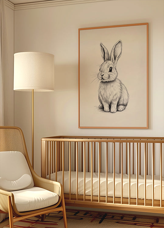 Baby Bunny Sketch, Black And White Rabbit Drawing Plakat - Posterbox.dk