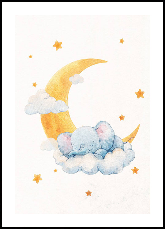 Baby Elephant on Moonlit Clouds Plakat - Posterbox.dk