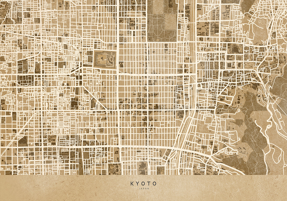 Sepia-kaart van Kyoto (NIEUW)