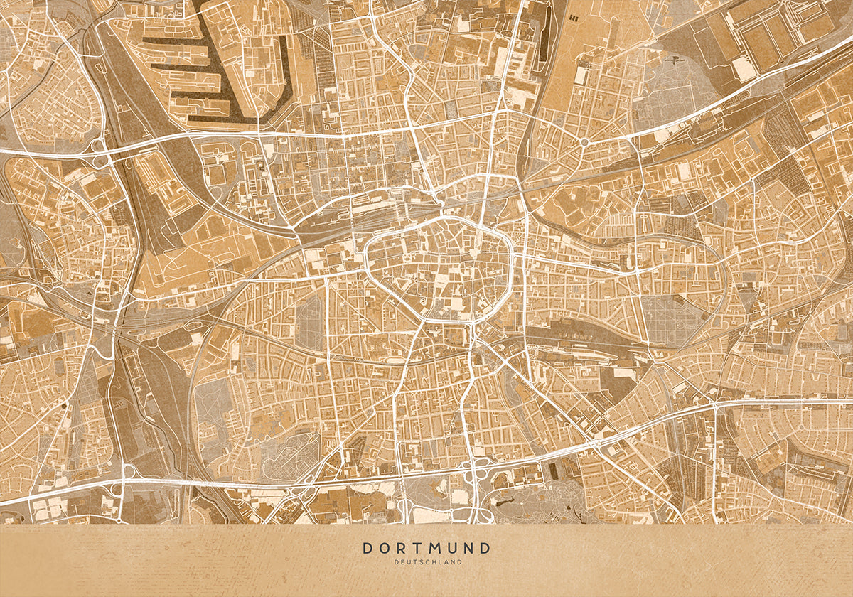 Sepia vintage kaart van Dortmund Duitsland (NIEUW)