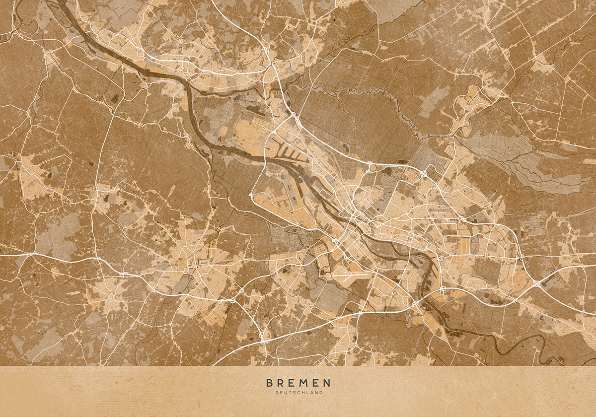 Sepia vintage kaart van Bremen Duitsland (NIEUW)