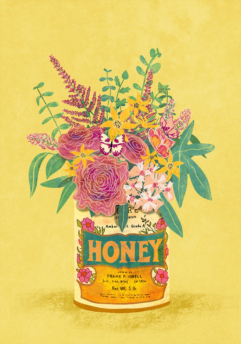 Bloemen in een vintage honingblikje