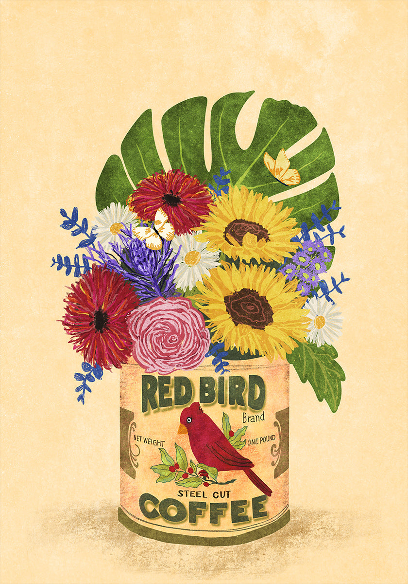 Bloemen In Een Vintage Koffieblikje Poster