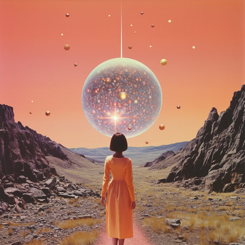 Een ruimtedisco collage kunstposter