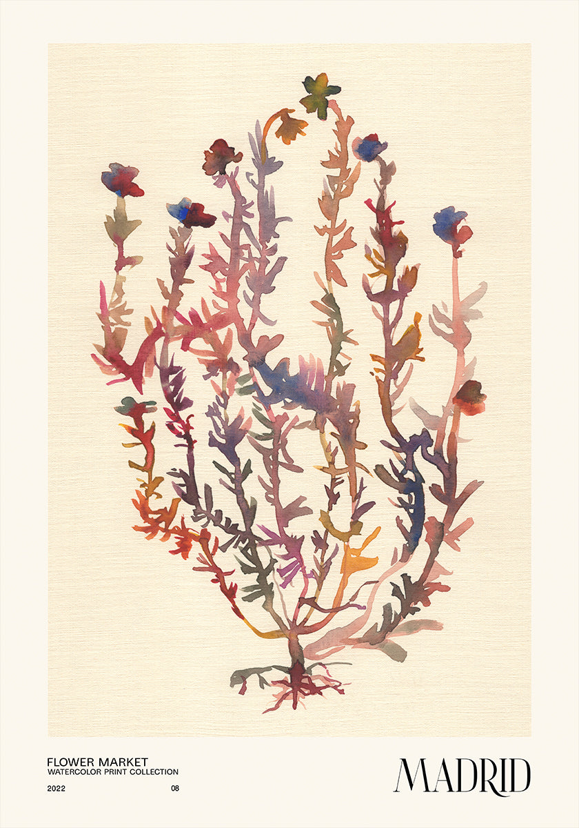 Collectie aquarelprints. Bloemenmarkt - Madrid