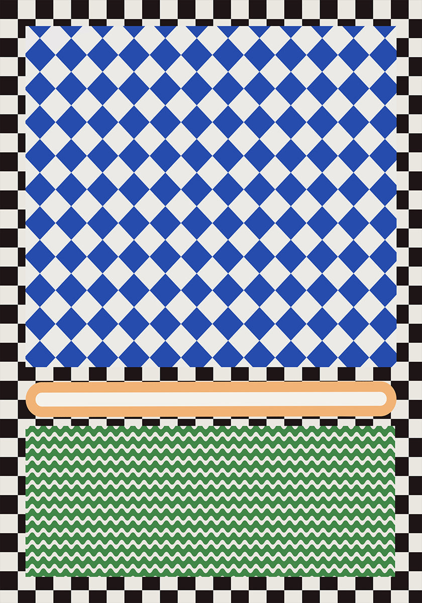 Geometrisch patroon met blauwe en witte diamantenposter