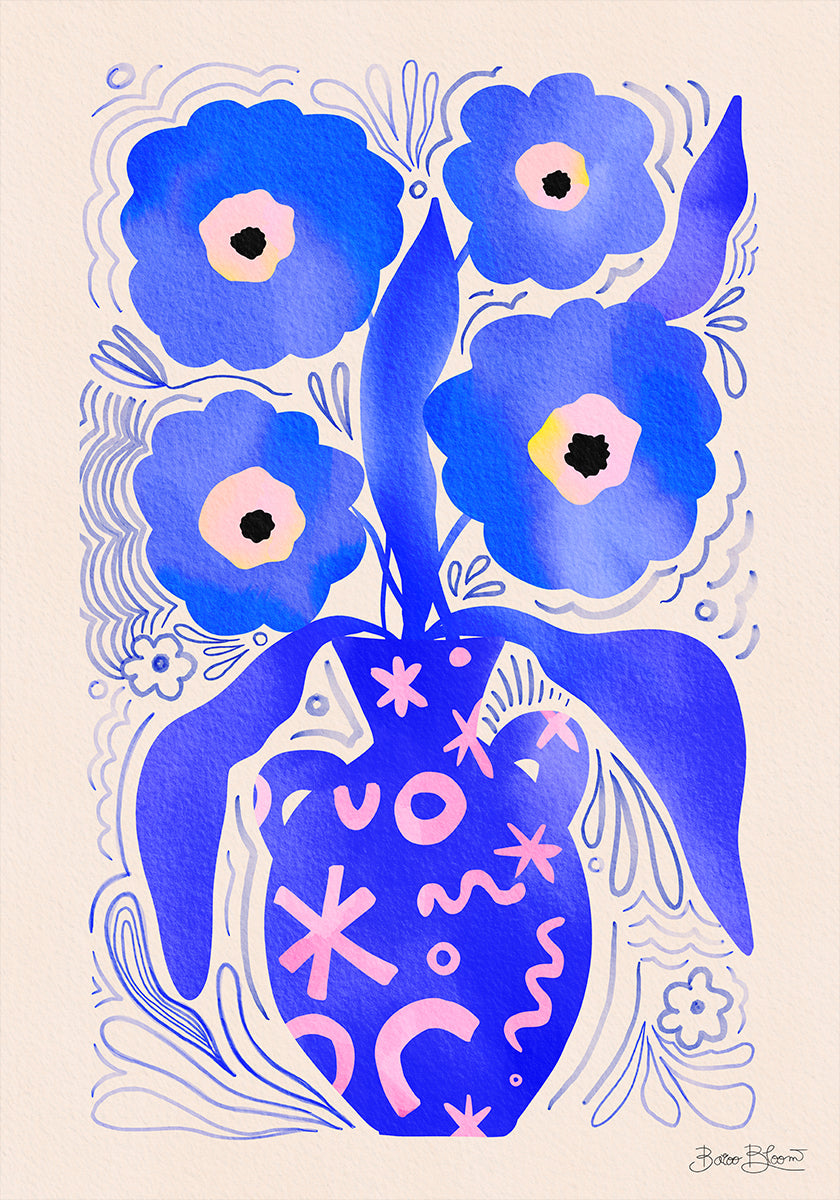 Blauwe bloemen Matisse eerbetoon poster