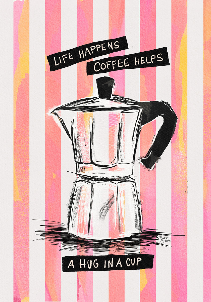 Mocca koffie op strepen - knuffel in een bekerposter